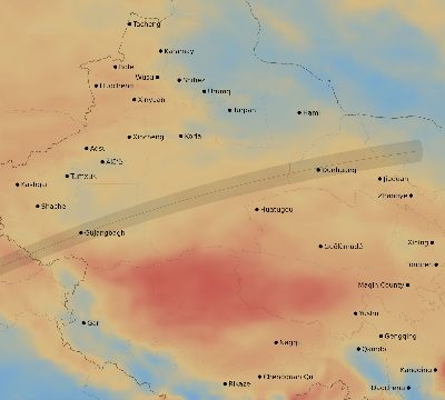 Map of the average cloud coverage across China for the solar eclipse of 03/04/2212