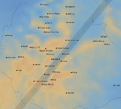 Map of the average cloud coverage across Ethiopia for the solar eclipse of 03/04/2212