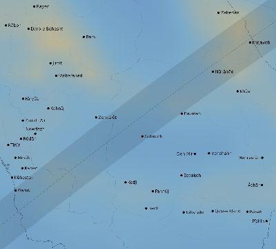 Map of the average cloud coverage across Iran for the solar eclipse of 03/04/2212