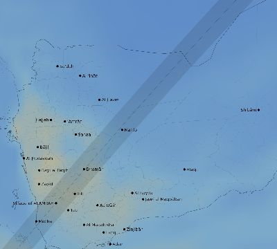 Map of the average cloud coverage across Yemen for the solar eclipse of 03/04/2212