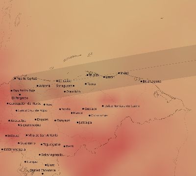 Map of the average cloud coverage across Honduras for the solar eclipse of 08/27/2212