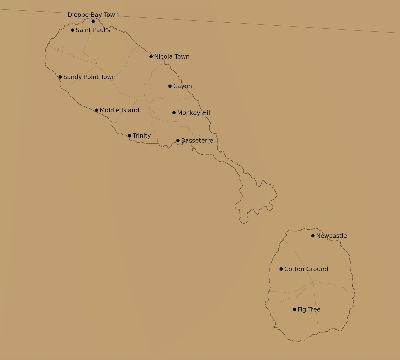 Map of the average cloud coverage across Saint Kitts and Nevis for the solar eclipse of 08/27/2212