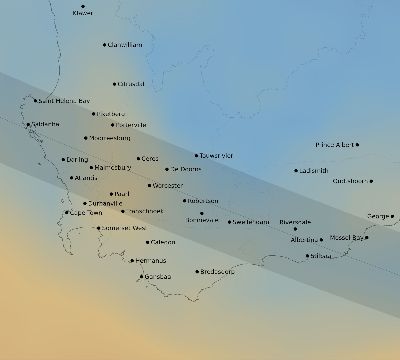 Map of the average cloud coverage across South Africa for the solar eclipse of 08/27/2212