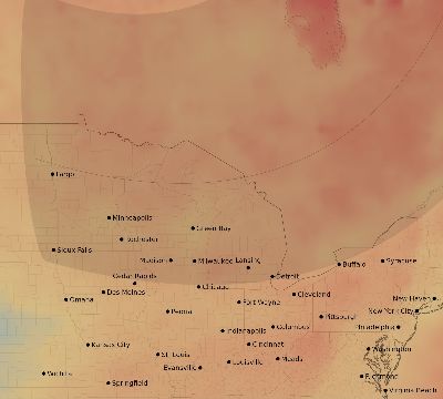 Map of the average cloud coverage across United States for the solar eclipse of 02/21/2213