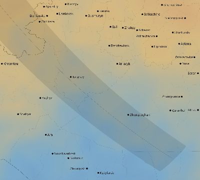 Map of the average cloud coverage across Kazakhstan for the solar eclipse of 07/08/2214