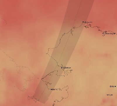 Map of the average cloud coverage across United States for the solar eclipse of 07/08/2214