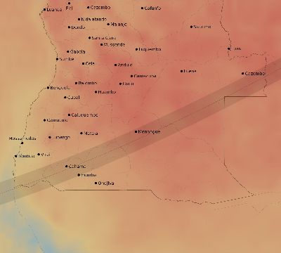 Map of the average cloud coverage across Angola for the solar eclipse of 12/21/2215