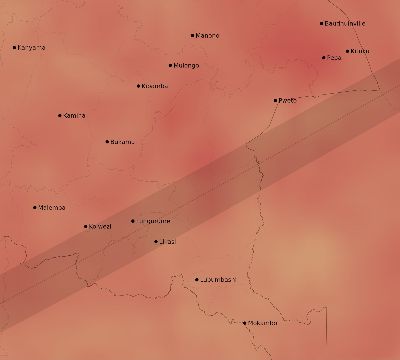Map of the average cloud coverage across DR Congo for the solar eclipse of 12/21/2215