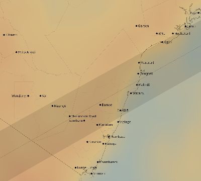 Map of the average cloud coverage across Kenya for the solar eclipse of 12/21/2215
