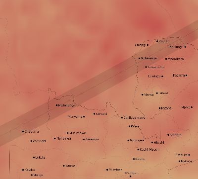 Map of the average cloud coverage across Zambia for the solar eclipse of 12/21/2215