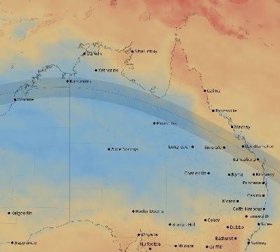 Map of the average cloud coverage across Australia for the solar eclipse of 06/16/2216
