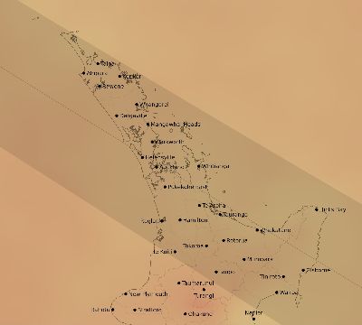 Map of the average cloud coverage across New Zealand for the solar eclipse of 06/16/2216