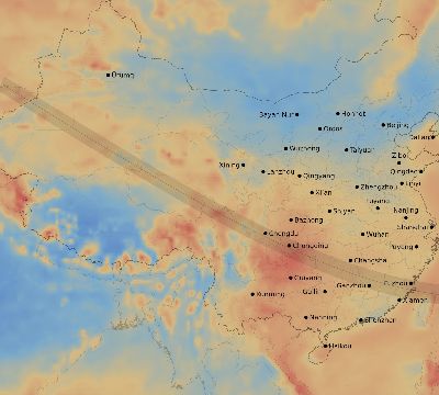 Map of the average cloud coverage across China for the solar eclipse of 12/10/2216