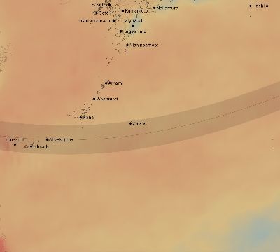 Map of the average cloud coverage across Japan for the solar eclipse of 12/10/2216