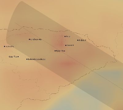 Map of the average cloud coverage across Kyrgyzstan for the solar eclipse of 12/10/2216