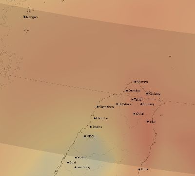 Map of the average cloud coverage across Taiwan for the solar eclipse of 12/10/2216