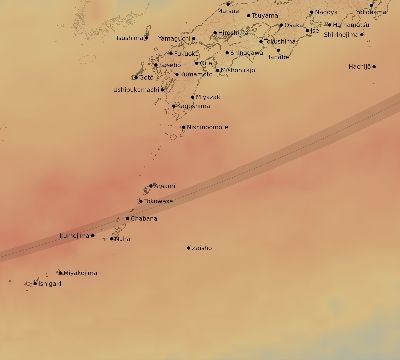 Map of the average cloud coverage across Japan for the solar eclipse of 04/25/2218