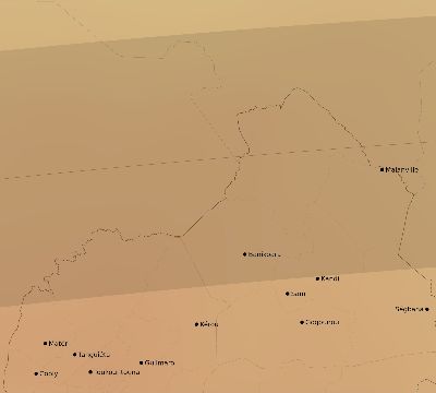 Map of the average cloud coverage across Benin for the solar eclipse of 04/15/2219