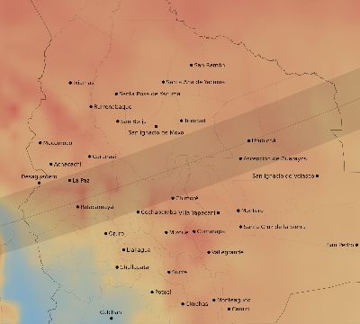 Map of the average cloud coverage across Bolivia for the solar eclipse of 04/15/2219