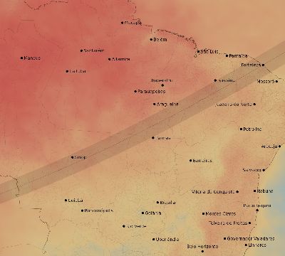 Map of the average cloud coverage across Brazil for the solar eclipse of 04/15/2219