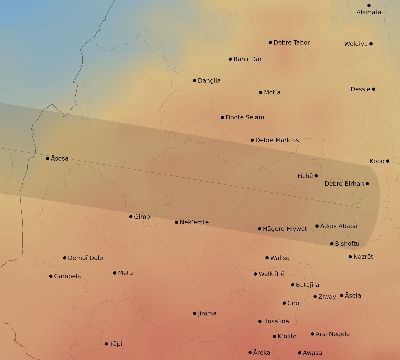 Map of the average cloud coverage across Ethiopia for the solar eclipse of 04/15/2219