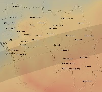 Map of the average cloud coverage across Guinea for the solar eclipse of 04/15/2219