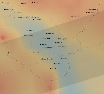 Map of the average cloud coverage across Peru for the solar eclipse of 04/15/2219