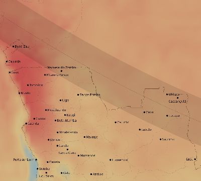 Map of the average cloud coverage across Angola for the solar eclipse of 10/09/2219