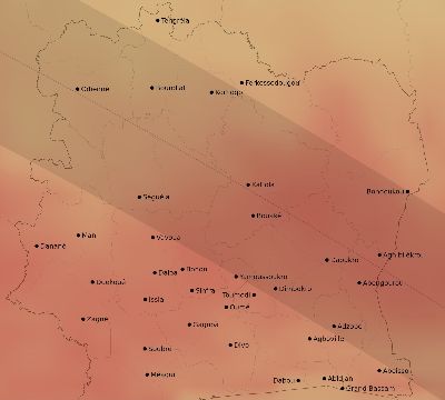 Map of the average cloud coverage across Côte d'Ivoire (Ivory Coast) for the solar eclipse of 10/09/2219