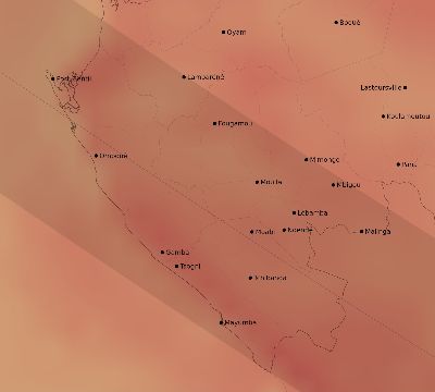 Map of the average cloud coverage across Gabon for the solar eclipse of 10/09/2219