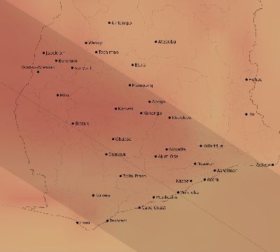 Map of the average cloud coverage across Ghana for the solar eclipse of 10/09/2219