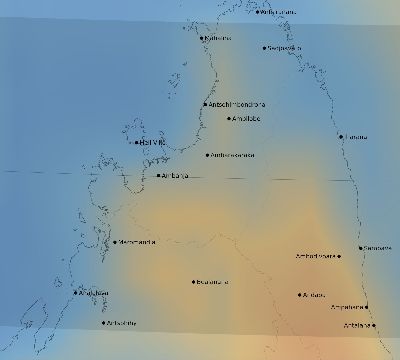 Map of the average cloud coverage across Madagascar for the solar eclipse of 10/09/2219