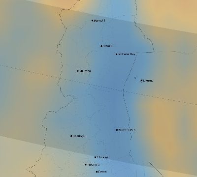 Map of the average cloud coverage across Malawi for the solar eclipse of 10/09/2219