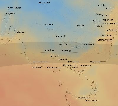 Map of the average cloud coverage across Australia for the solar eclipse of 04/04/2220