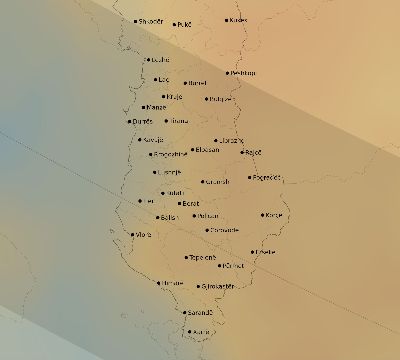 Map of the average cloud coverage across Albania for the solar eclipse of 09/27/2220