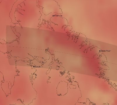 Map of the average cloud coverage across Canada for the solar eclipse of 09/27/2220