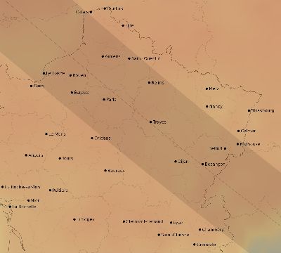 Map of the average cloud coverage across France for the solar eclipse of 09/27/2220