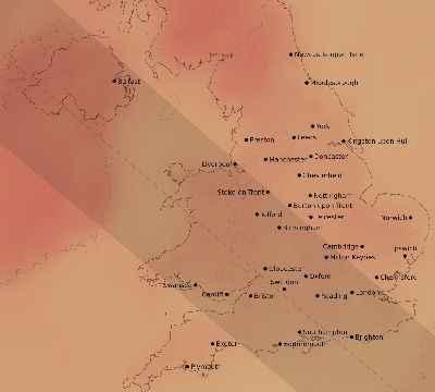 Map of the average cloud coverage across United Kingdom for the solar eclipse of 09/27/2220