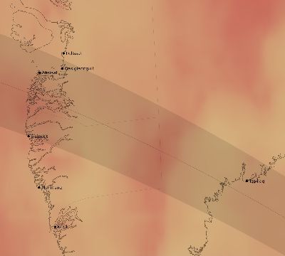 Map of the average cloud coverage across Greenland for the solar eclipse of 09/27/2220