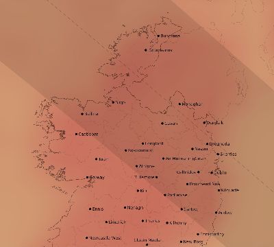 Map of the average cloud coverage across Ireland for the solar eclipse of 09/27/2220