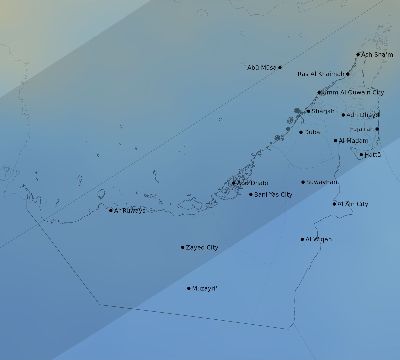 Map of the average cloud coverage across United Arab Emirates for the solar eclipse of 02/12/2222