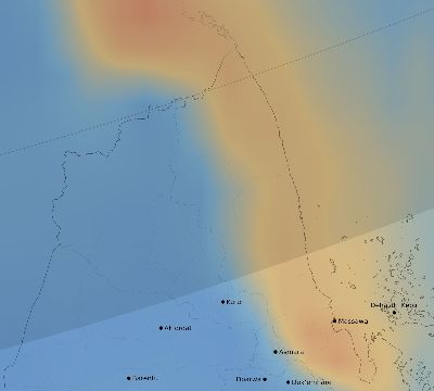 Map of the average cloud coverage across Eritrea for the solar eclipse of 02/12/2222