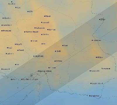 Map of the average cloud coverage across Iran for the solar eclipse of 02/12/2222