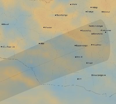 Map of the average cloud coverage across Mongolia for the solar eclipse of 02/12/2222