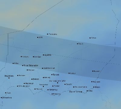 Map of the average cloud coverage across Niger for the solar eclipse of 02/12/2222