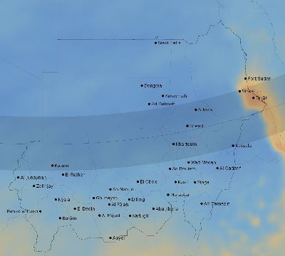 Map of the average cloud coverage across Sudan for the solar eclipse of 02/12/2222
