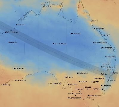 Map of the average cloud coverage across Australia for the solar eclipse of 08/08/2222