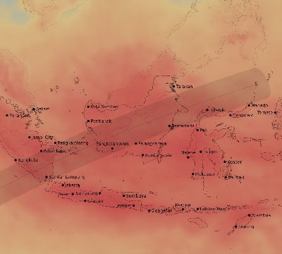 Map of the average cloud coverage across Indonesia for the solar eclipse of 02/01/2223