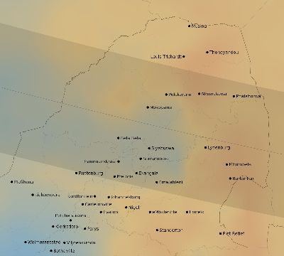 Map of the average cloud coverage across South Africa for the solar eclipse of 02/01/2223