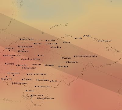 Map of the average cloud coverage across Honduras for the solar eclipse of 07/28/2223